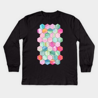 Pretty Pastel Hexagon Pattern in Oil Paint Kids Long Sleeve T-Shirt